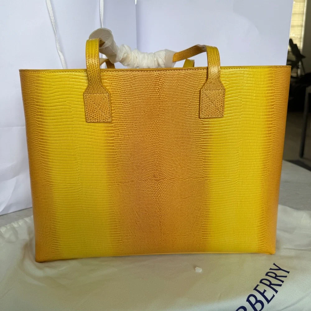 Burberry London Tote Bag Yellow Lizard Embossed Leather Shopper Handbag New‎